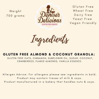 Gluten Free Almond & Coconut Granola 700gm (vegan)